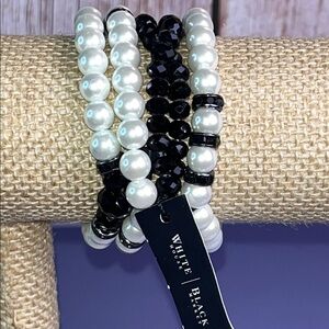 White House Black Market Black AB crystals & and Faux Pearl Bracelet Set NWT